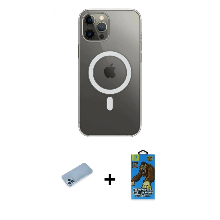 MARSİLYAN™- iPhone 12 Pro Max Kılıf Ahenk Yansıma Prime - Siyah 18D Cam Ekran Koruyucu + Shine Kamera Lens Koruma Cam - MI
