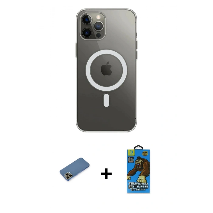 MARSİLYAN™- iPhone 12 Pro Max Kılıf Ahenk Yansıma Prime - Siyah 18D Cam Ekran Koruyucu + Shine Kamera Lens Koruma Cam - GD