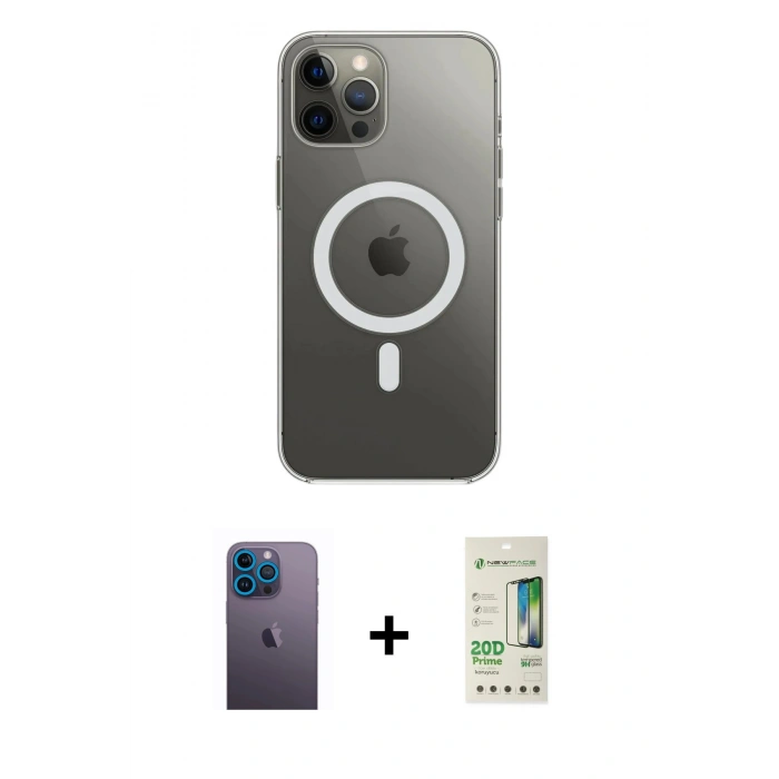 MARSİLYAN™- iPhone 12 Pro Max Kılıf Ahenk Yansıma Prime - Siyah 20D Premium Cam Ekran Koruyucu + Neon Fosforlu Kamera Lens - MI