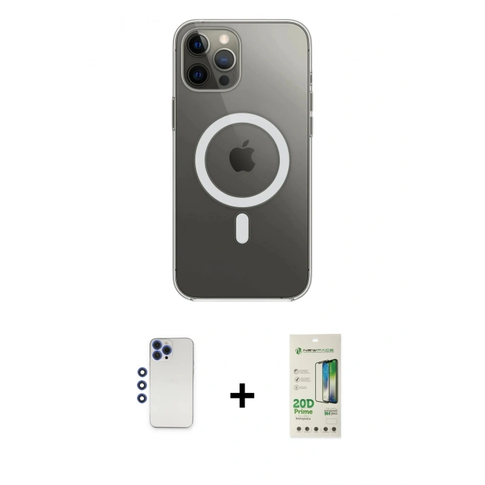 MARSİLYAN™- iPhone 12 Pro Max Kılıf Ahenk Yansıma Prime - Siyah 20D Premium Cam Ekran Koruyucu + Shine Kamera Lens - LT