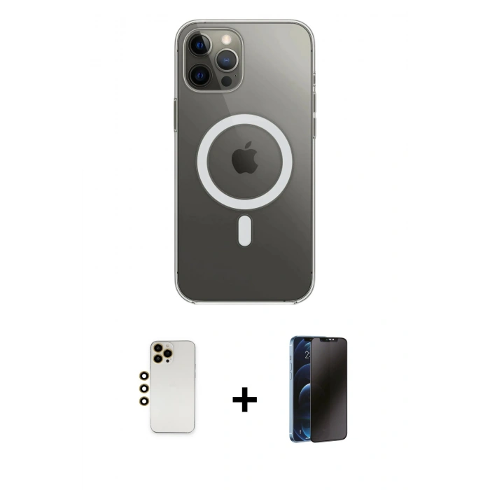 MARSİLYAN™- iPhone 12 Pro Max Kılıf Ahenk Yansıma Prime - Siyah 3D Antistatik Hayalet Cam Ekran Koruyucu + Shine Kamera Lens - GD