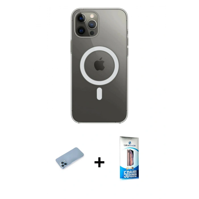 MARSİLYAN™- iPhone 12 Pro Max Kılıf Ahenk Yansıma Prime - Siyah 5D Eko Cam Ekran Koruyucu + Shine Kamera Lens Koruma Cam - MI
