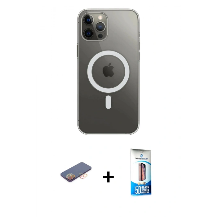 MARSİLYAN™- iPhone 12 Pro Max Kılıf Ahenk Yansıma Prime - Siyah 5D Eko Cam Ekran Koruyucu + Renkli Kamera Lens Koruma Cam - TU