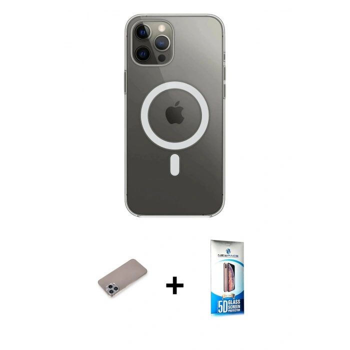 MARSİLYAN™- iPhone 12 Pro Max Kılıf Ahenk Yansıma Prime - Siyah 5D Eko Cam Ekran Koruyucu + Shine Kamera Lens Koruma Cam - SABE