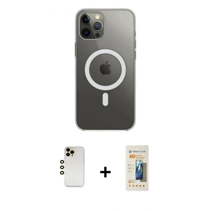 MARSİLYAN™- iPhone 12 Pro Max Kılıf Ahenk Yansıma Prime - Siyah 6D Mat Seramik Hayalet Nano Ekran Koruyucu + Shine Kamera Lens - GD