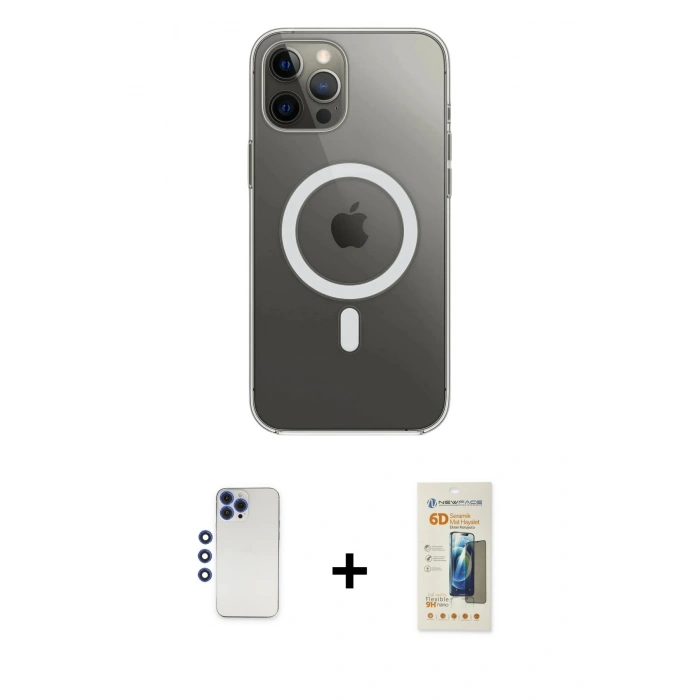 MARSİLYAN™- iPhone 12 Pro Max Kılıf Ahenk Yansıma Prime - Siyah 6D Mat Seramik Hayalet Nano Ekran Koruyucu + Shine Kamera Lens - LT