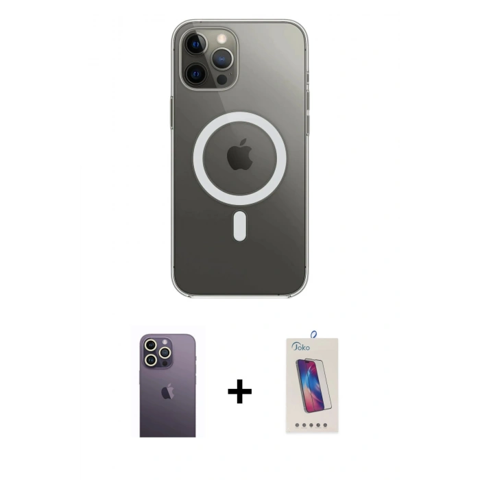 MARSİLYAN™- iPhone 12 Pro Max Kılıf Ahenk Yansıma Prime - Siyah Joko 5D Cam + Neon Fosforlu Kamera Lens - BZ