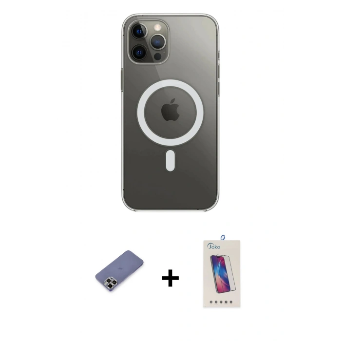 MARSİLYAN™- iPhone 12 Pro Max Kılıf Ahenk Yansıma Prime - Siyah Joko 5D Cam + Metal Kamera Lens Koruma Cam - GD
