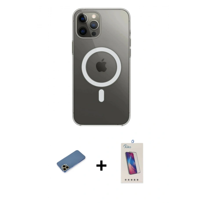 MARSİLYAN™- iPhone 12 Pro Max Kılıf Ahenk Yansıma Prime - Siyah Joko 5D Cam + Gold Shine Kamera Lens Koruma Cam