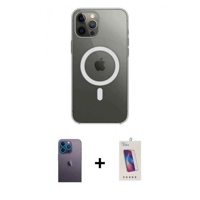MARSİLYAN™- iPhone 12 Pro Max Kılıf Ahenk Yansıma Prime - Siyah Joko 5D Cam + Neon Fosforlu Kamera Lens - MI