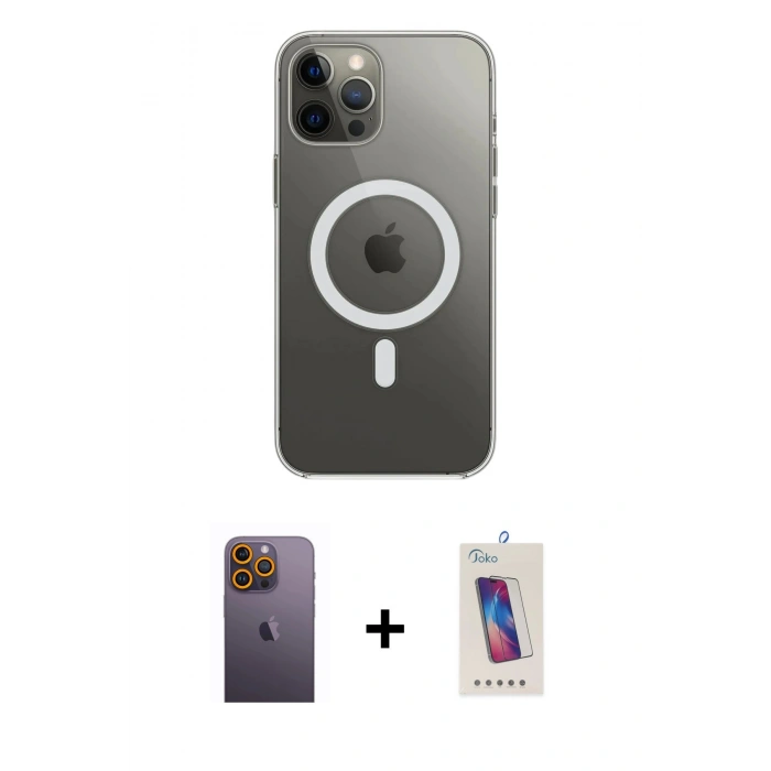 MARSİLYAN™- iPhone 12 Pro Max Kılıf Ahenk Yansıma Prime - Siyah Joko 5D Cam + Neon Fosforlu Kamera Lens - SI