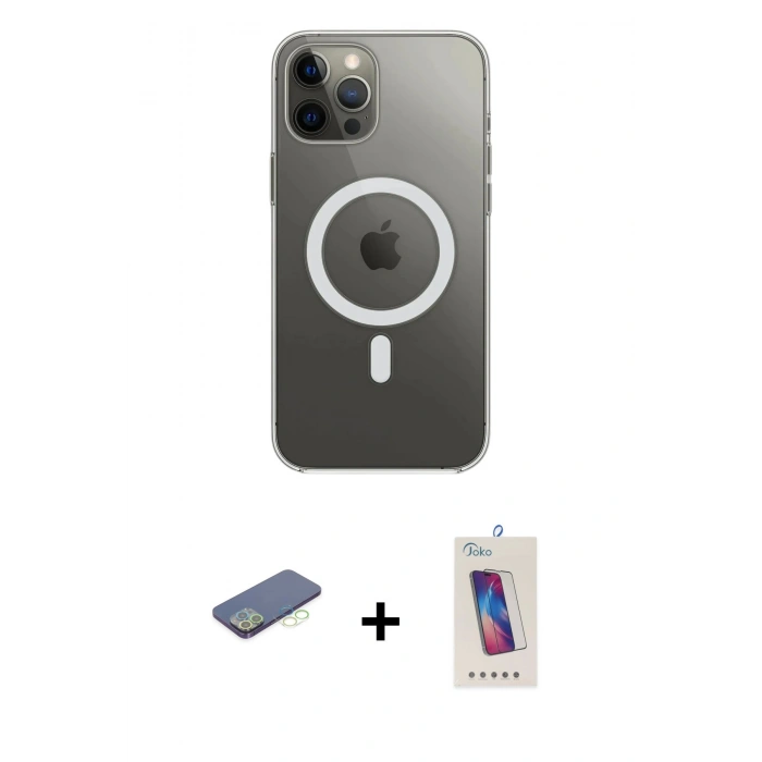 MARSİLYAN™- iPhone 12 Pro Max Kılıf Ahenk Yansıma Prime - Siyah Joko 5D Cam + Renkli Kamera Lens Koruma Cam - YL