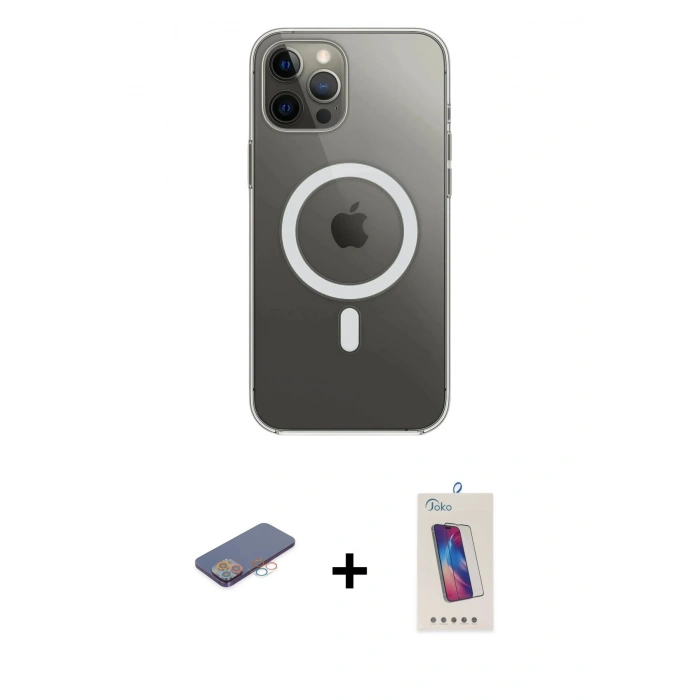 MARSİLYAN™- iPhone 12 Pro Max Kılıf Ahenk Yansıma Prime - Siyah Joko 5D Cam + Renkli Kamera Lens Koruma Cam - PE
