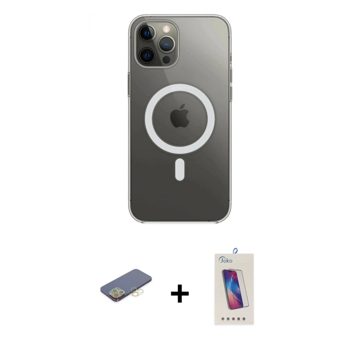 MARSİLYAN™- iPhone 12 Pro Max Kılıf Ahenk Yansıma Prime - Siyah Joko 5D Cam + Renkli Kamera Lens Koruma Cam - SI