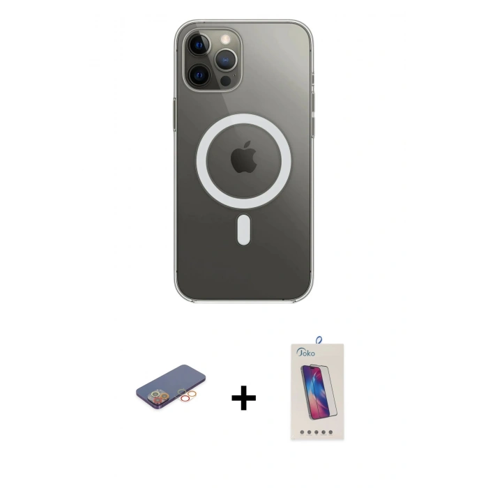 MARSİLYAN™- iPhone 12 Pro Max Kılıf Ahenk Yansıma Prime - Siyah Joko 5D Cam + Renkli Kamera Lens Koruma Cam - TU