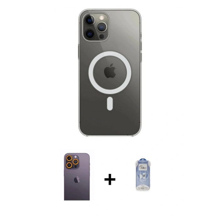 MARSİLYAN™- iPhone 12 Pro Max Kılıf Ahenk Yansıma Prime - Siyah Joko Magic 5D Cam + Neon Fosforlu Kamera Lens - SI