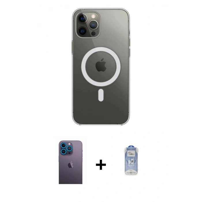 MARSİLYAN™- iPhone 12 Pro Max Kılıf Ahenk Yansıma Prime - Siyah Joko Magic 5D Cam + Neon Fosforlu Kamera Lens - MI