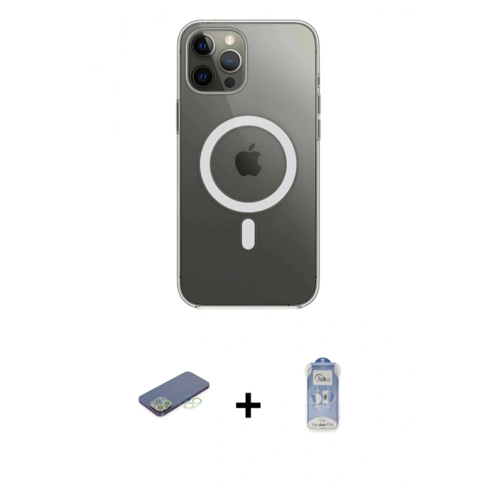 MARSİLYAN™- iPhone 12 Pro Max Kılıf Ahenk Yansıma Prime - Siyah Joko Magic 5D Cam + Renkli Kamera Lens Koruma Cam - YL