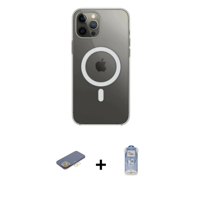 MARSİLYAN™- iPhone 12 Pro Max Kılıf Ahenk Yansıma Prime - Siyah Joko Magic 5D Cam + Renkli Kamera Lens Koruma Cam - SI