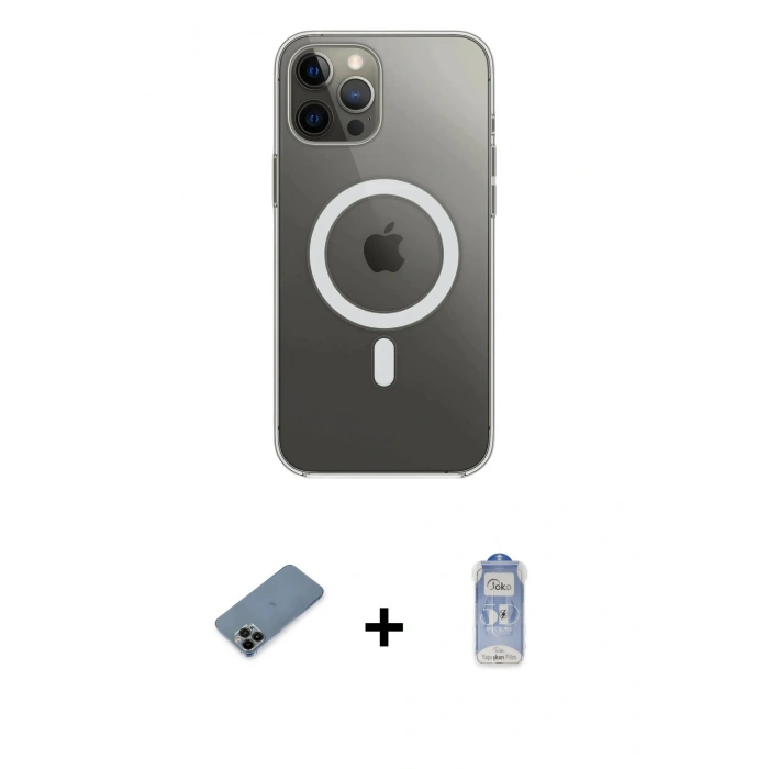 MARSİLYAN™- iPhone 12 Pro Max Kılıf Ahenk Yansıma Prime - Siyah Joko Magic 5D Cam + Shine Kamera Lens Koruma Cam - SH