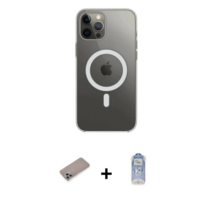 MARSİLYAN™- iPhone 12 Pro Max Kılıf Ahenk Yansıma Prime - Siyah Joko Magic 5D Cam + Shine Kamera Lens Koruma Cam - SABE