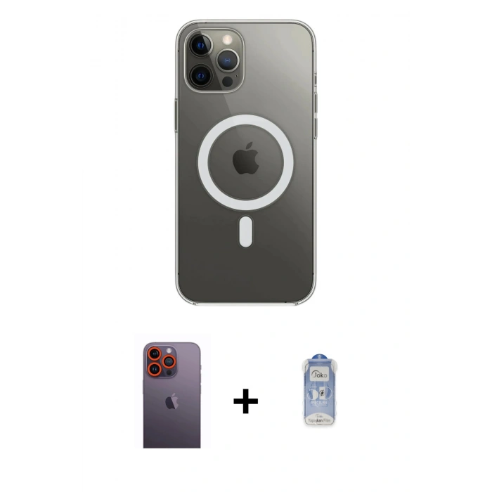 MARSİLYAN™- iPhone 12 Pro Max Kılıf Ahenk Yansıma Prime - Siyah Joko Magic 5D Cam + Neon Fosforlu Kamera Lens - TU