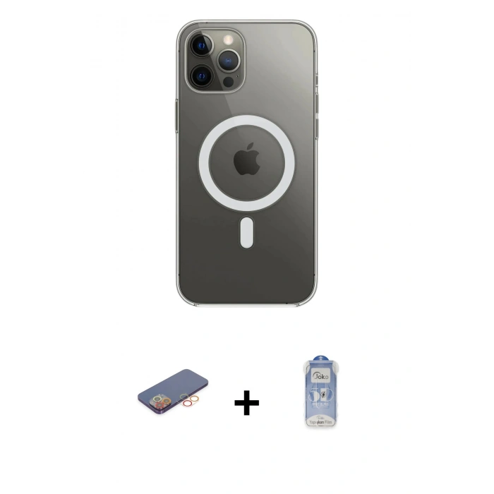 MARSİLYAN™- iPhone 12 Pro Max Kılıf Ahenk Yansıma Prime - Siyah Joko Magic 5D Cam + Renkli Kamera Lens Koruma Cam - TU
