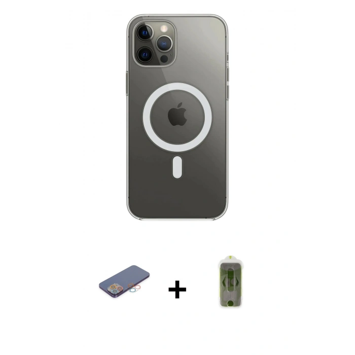 MARSİLYAN™- iPhone 12 Pro Max Kılıf Ahenk Yansıma Prime - Siyah Joko Magic 5D Hayalet Cam + Pembe Renkli Kamera Lens Koruma Cam