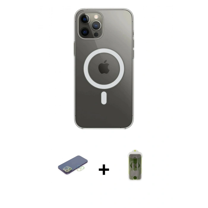 MARSİLYAN™- iPhone 12 Pro Max Kılıf Ahenk Yansıma Prime - Siyah Joko Magic 5D Hayalet Cam + Renkli Kamera Lens Koruma Cam - YL