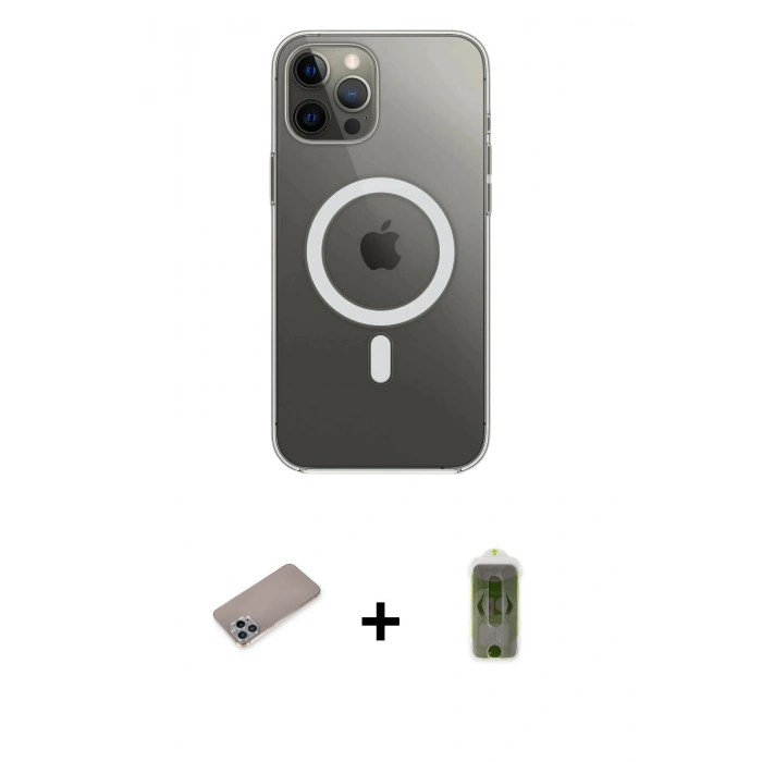 MARSİLYAN™- iPhone 12 Pro Max Kılıf Ahenk Yansıma Prime - Siyah Joko Magic 5D Hayalet Cam + Shine Kamera Lens Koruma Cam - SABE