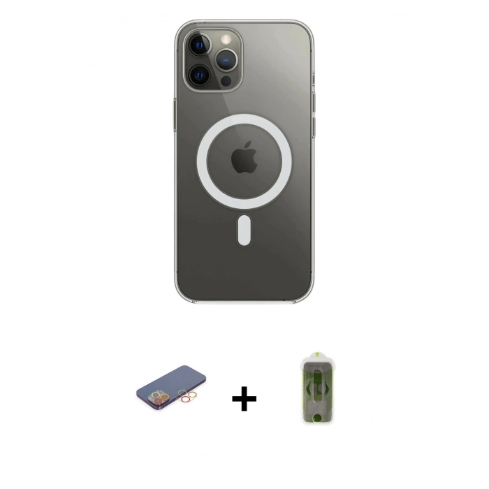 MARSİLYAN™- iPhone 12 Pro Max Kılıf Ahenk Yansıma Prime - Siyah Joko Magic 5D Hayalet Cam + Turuncu Renkli Kamera Lens Koruma Cam