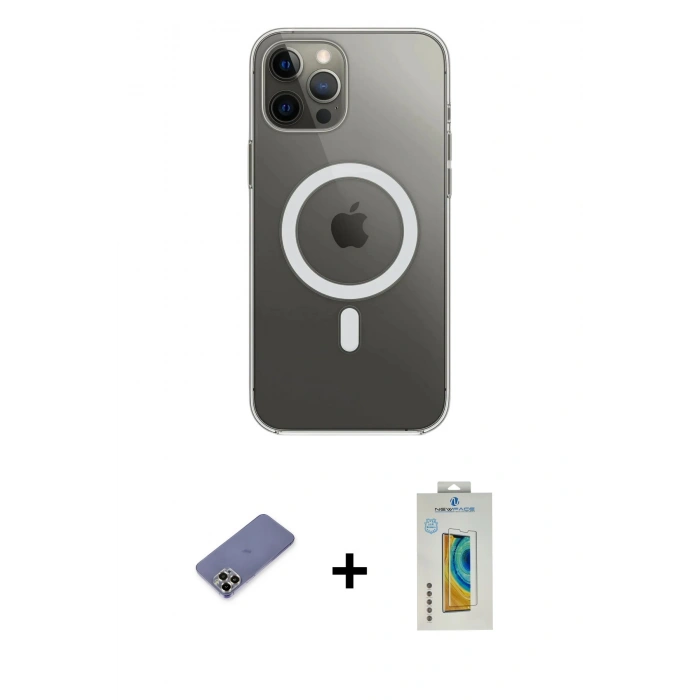 MARSİLYAN™- iPhone 12 Pro Max Kılıf Ahenk Yansıma Prime - Siyah Polymer Nano Ekran Koruyucu + Metal Kamera Lens Koruma Cam - GD