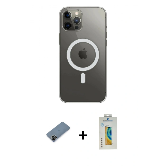 MARSİLYAN™- iPhone 12 Pro Max Kılıf Ahenk Yansıma Prime - Siyah Polymer Nano Ekran Koruyucu + Shine Kamera Lens Koruma Cam - SH
