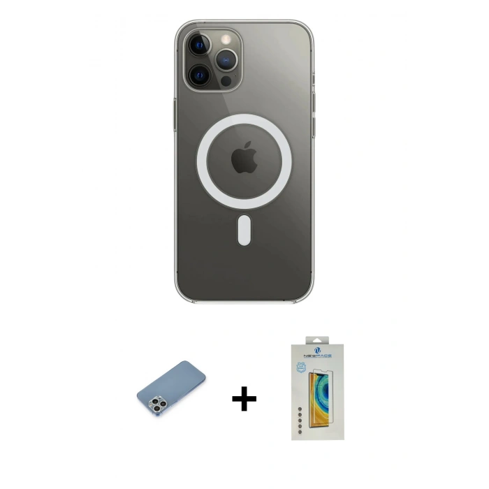 MARSİLYAN™- iPhone 12 Pro Max Kılıf Ahenk Yansıma Prime - Siyah Polymer Nano Ekran Koruyucu + Shine Kamera Lens Koruma Cam - GS