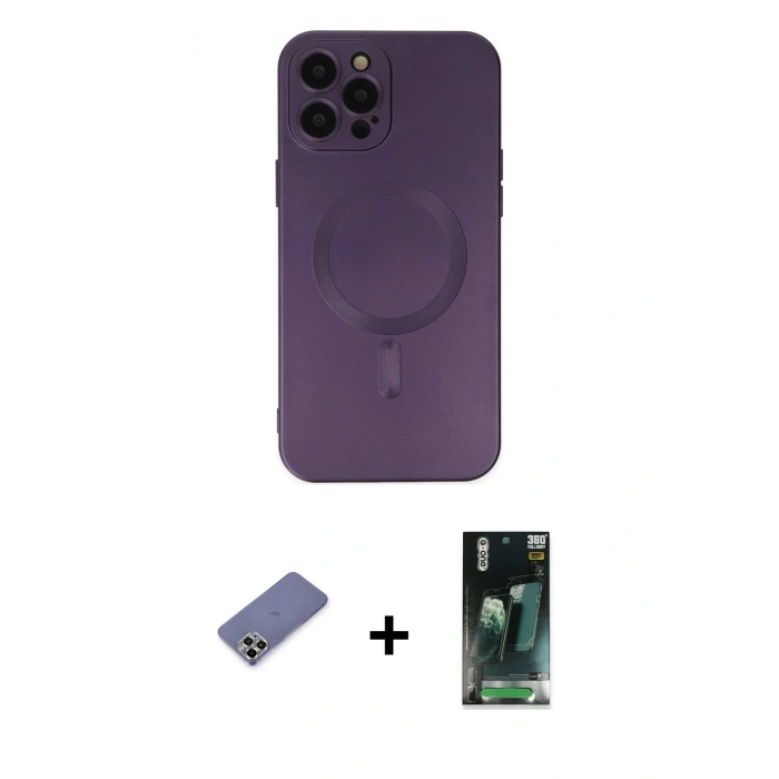 MARSİLYAN™- iPhone 12 Pro Max Kılıf Akış Minimal Özel Seri - Şeffaf 360 Full Body Arka Koruyucu + Gold Metal Kamera Lens Koruma Cam