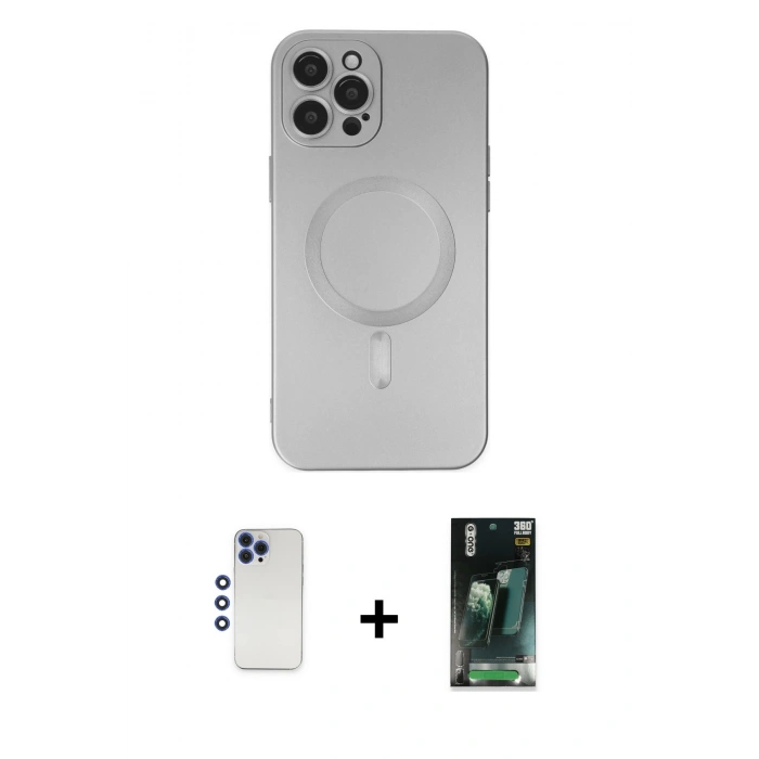 MARSİLYAN™- iPhone 12 Pro Max Kılıf Akış Minimal Özel Seri - Şeffaf 360 Full Body Arka Koruyucu + Shine Kamera Lens - LT
