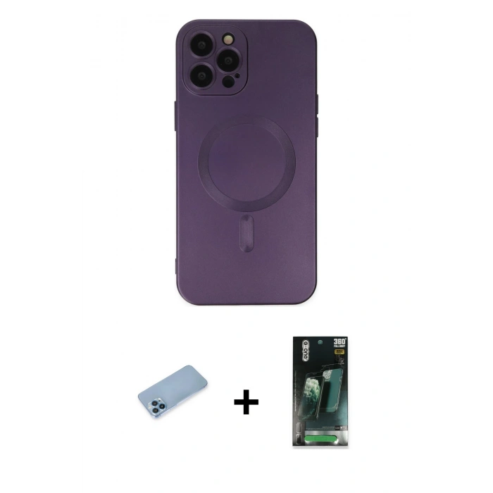 MARSİLYAN™- iPhone 12 Pro Max Kılıf Akış Minimal Özel Seri - Şeffaf 360 Full Body Arka Koruyucu + Mavi Shine Kamera Lens Koruma Cam