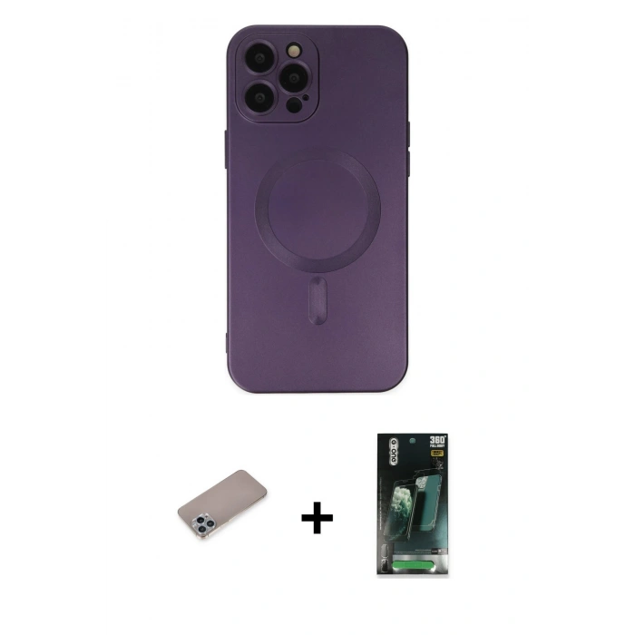 MARSİLYAN™- iPhone 12 Pro Max Kılıf Akış Minimal Özel Seri - Şeffaf 360 Full Body Arka Koruyucu + Shine Kamera Lens Koruma Cam - SABE