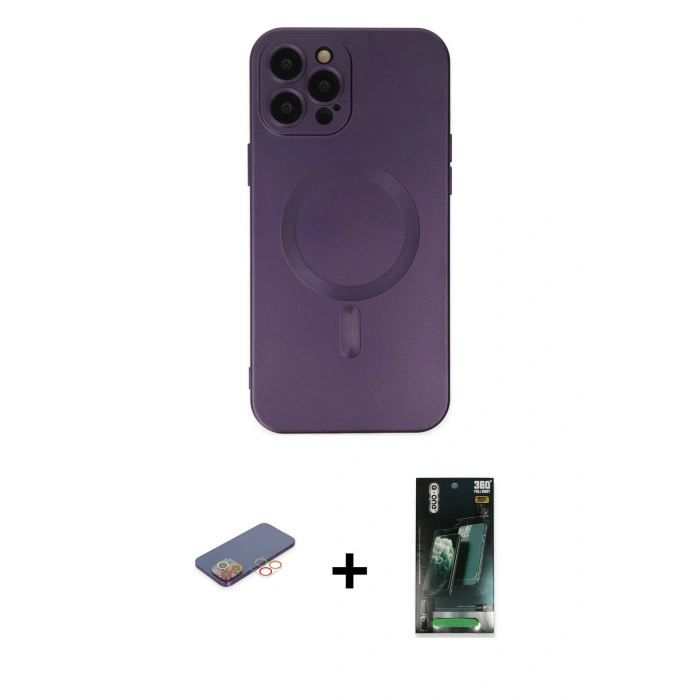 MARSİLYAN™- iPhone 12 Pro Max Kılıf Akış Minimal Özel Seri - Şeffaf 360 Full Body Arka Koruyucu + Turuncu Renkli Kamera Lens Koruma Cam