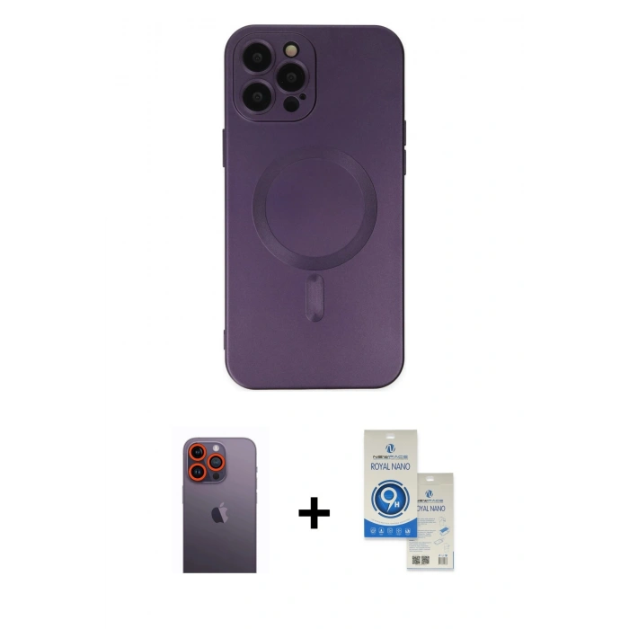 MARSİLYAN™- iPhone 12 Pro Max Kılıf Akış Minimal Özel Seri - Şeffaf Royal Nano Ekran Koruyucu + Neon Fosforlu Kamera Lens - TU