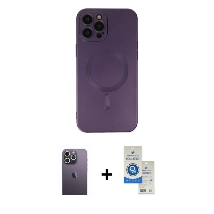 MARSİLYAN™- iPhone 12 Pro Max Kılıf Akış Minimal Özel Seri - Şeffaf Royal Nano Ekran Koruyucu + Neon Fosforlu Kamera Lens - BZ
