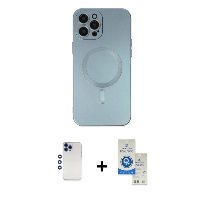 MARSİLYAN™- iPhone 12 Pro Max Kılıf Akış Minimal Özel Seri - Şeffaf Royal Nano Ekran Koruyucu + Shine Kamera Lens - LT