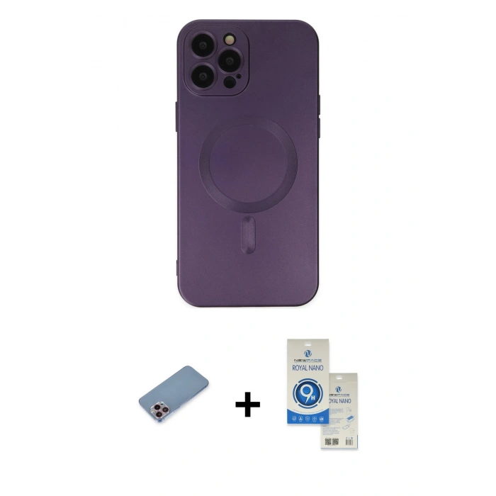 MARSİLYAN™- iPhone 12 Pro Max Kılıf Akış Minimal Özel Seri - Şeffaf Royal Nano Ekran Koruyucu + Shine Kamera Lens Koruma Cam - PE