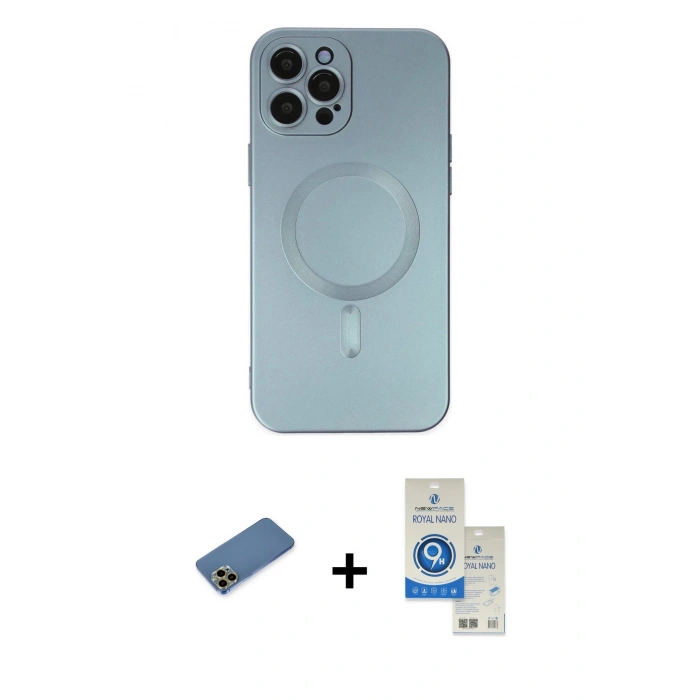 MARSİLYAN™- iPhone 12 Pro Max Kılıf Akış Minimal Özel Seri - Şeffaf Royal Nano Ekran Koruyucu + Shine Kamera Lens Koruma Cam - GD