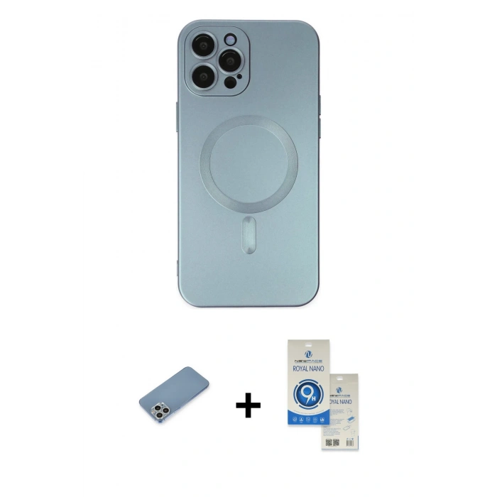 MARSİLYAN™- iPhone 12 Pro Max Kılıf Akış Minimal Özel Seri - Şeffaf Royal Nano Ekran Koruyucu + Shine Kamera Lens Koruma Cam - GS