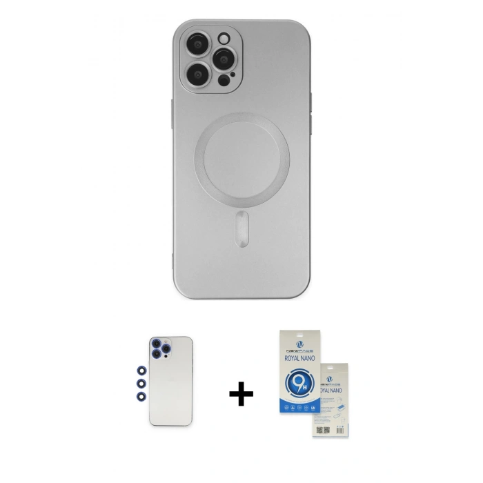 MARSİLYAN™- iPhone 12 Pro Max Kılıf Akış Minimal Özel Seri - Şeffaf Royal Nano Ekran Koruyucu + Shine Kamera Lens - LT