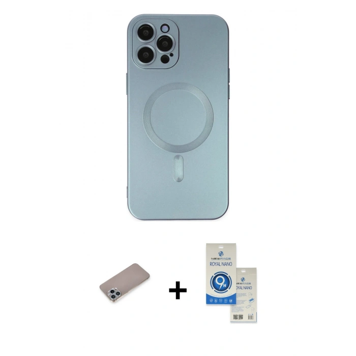 MARSİLYAN™- iPhone 12 Pro Max Kılıf Akış Minimal Özel Seri - Şeffaf Royal Nano Ekran Koruyucu + Shine Kamera Lens Koruma Cam - SABE