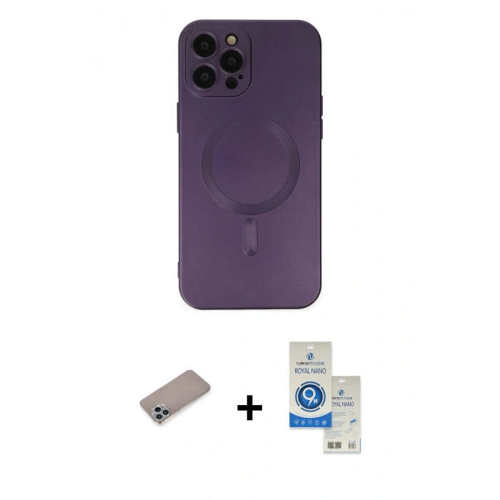 MARSİLYAN™- iPhone 12 Pro Max Kılıf Akış Minimal Özel Seri - Şeffaf Royal Nano Ekran Koruyucu + Shine Kamera Lens Koruma Cam - SABE