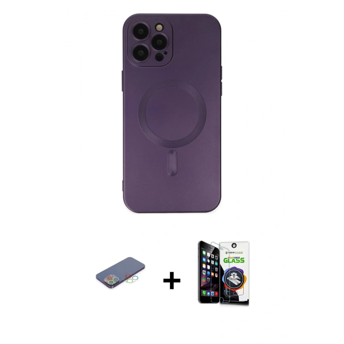 MARSİLYAN™- iPhone 12 Pro Max Kılıf Akış Minimal Özel Seri - Şeffaf Temperli Cam Ekran Koruyucu + Mavi Renkli Kamera Lens Koruma Cam