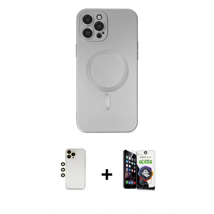 MARSİLYAN™- iPhone 12 Pro Max Kılıf Akış Minimal Özel Seri - Şeffaf Temperli Cam Ekran Koruyucu + Shine Kamera Lens - GD